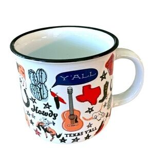 HEB Destination Holiday Texas Icons Multi Color Coffee Mug Cup New With Tags